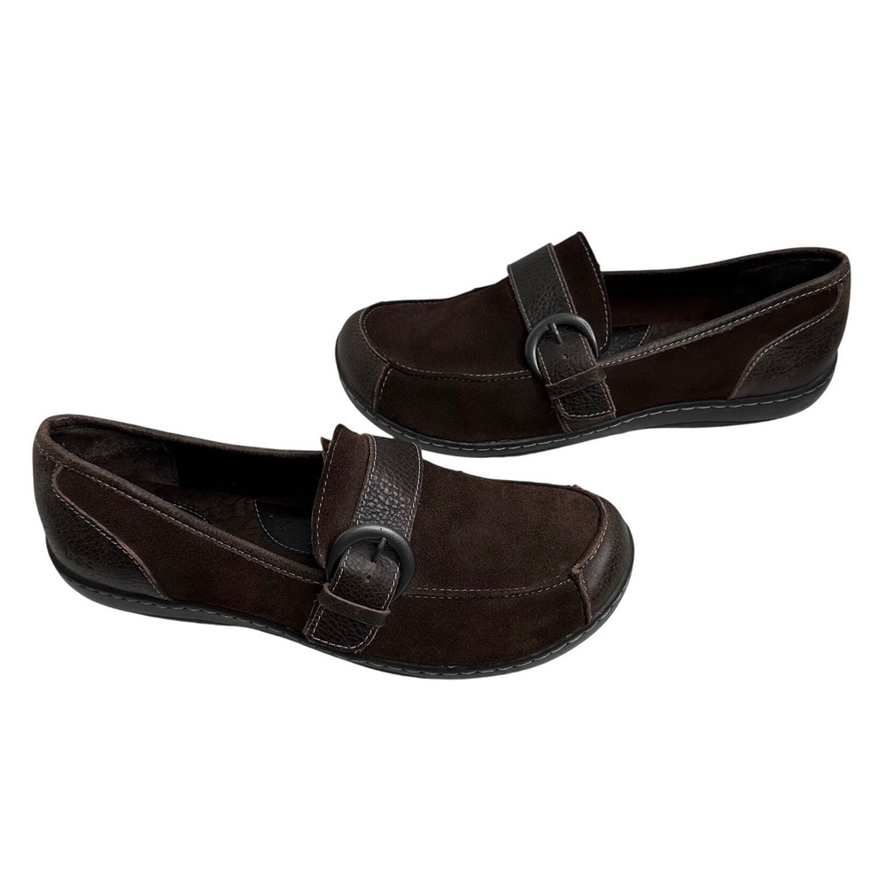 BOC Born Casual Slip On Loafers Women Brown Suede Buckle Comfort Shoes Size 11